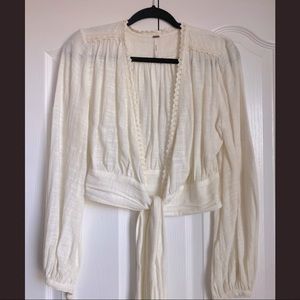 Free People sheer white cropped blouse - Size Small